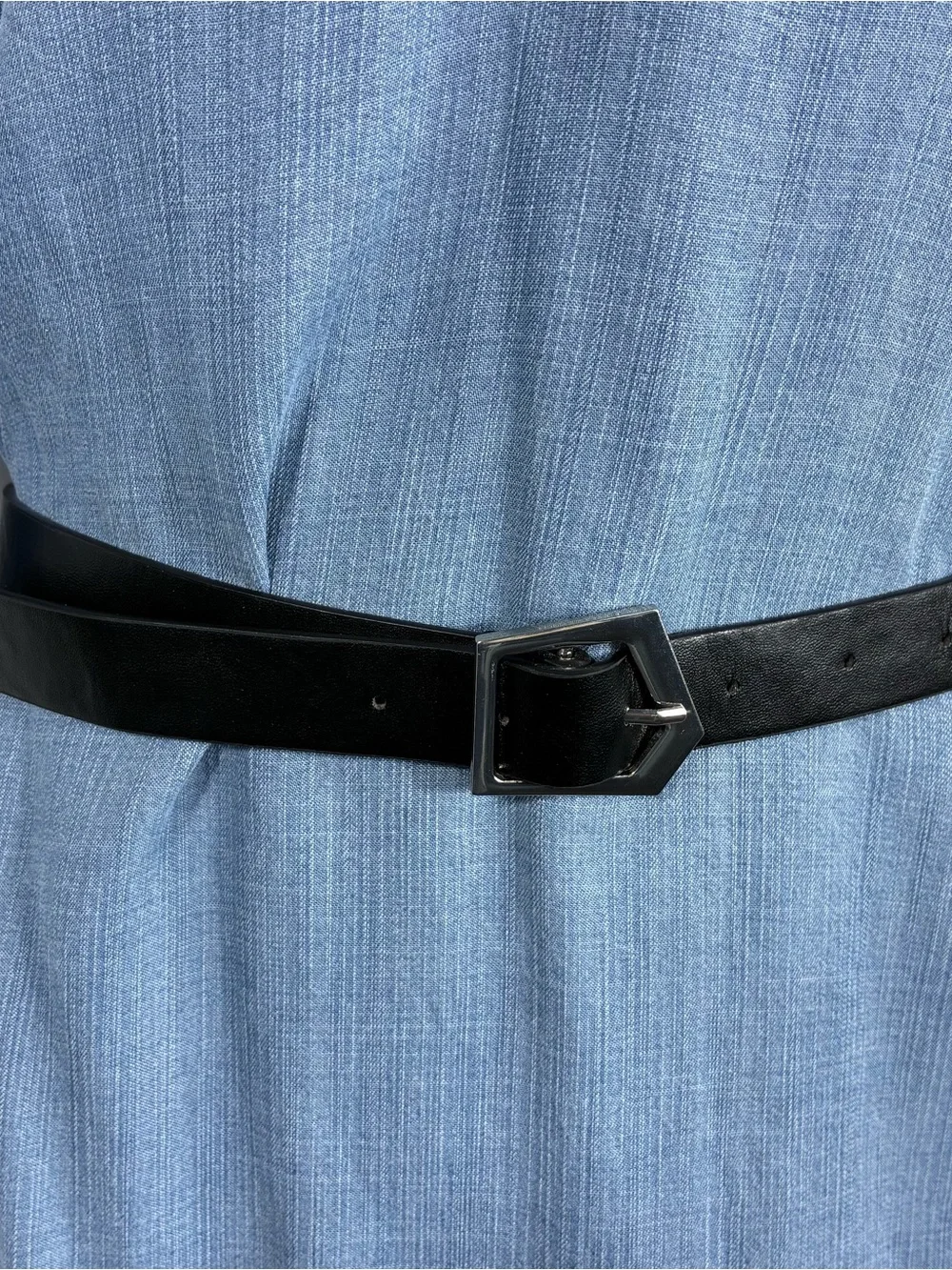 Plus Size women’s belt 53” long faux leather Silver Geometric Buckle minimalist